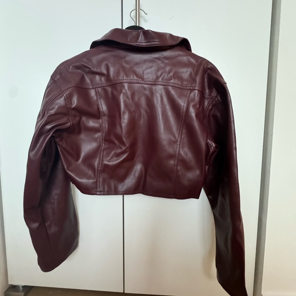 Women's Burgundy Faux Leather Jacket - Picture 3 of 3